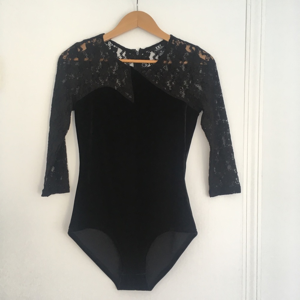 Velvet Bodysuit Sheer Black Floral Lace Geometric